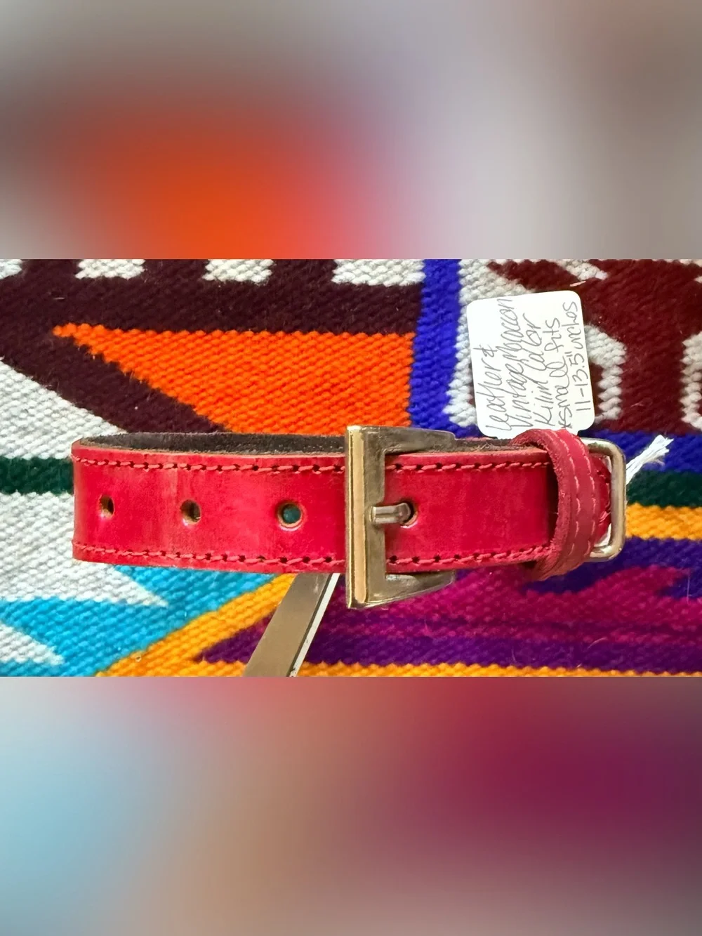 NWT FUCHSIA LEATHER KILIM DOG COLLARS, SMALL, 16”TOTAL LENGTH